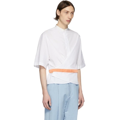 Shop Haider Ackermann White & Orange Silk Wrap Belt Shirt