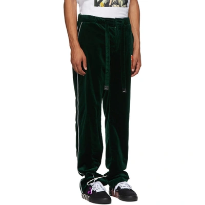 Shop Off-white Green Velvet Pajama Lounge Pants In Dark Green