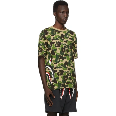 Shop Bape Khaki Camo Side Shark T-shirt In Grn