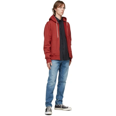 Shop Naked And Famous Red Heavyweight Terry Zip Hoodie