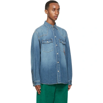 Shop Gucci Blue Eco Washed Denim Cat Shirt In 4447 Blue/m