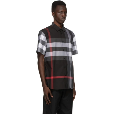 Shop Burberry Grey Check Somerton Short Sleeve Shirt In Charcoal Ip