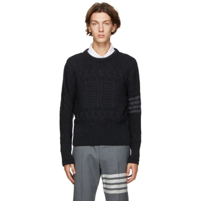Shop Thom Browne Grey Merino Aran Cable 4-bar Sweater In 025 Dark Gr