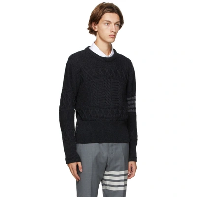 Shop Thom Browne Grey Merino Aran Cable 4-bar Sweater In 025 Dark Gr