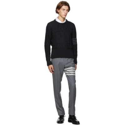 Shop Thom Browne Grey Merino Aran Cable 4-bar Sweater In 025 Dark Gr