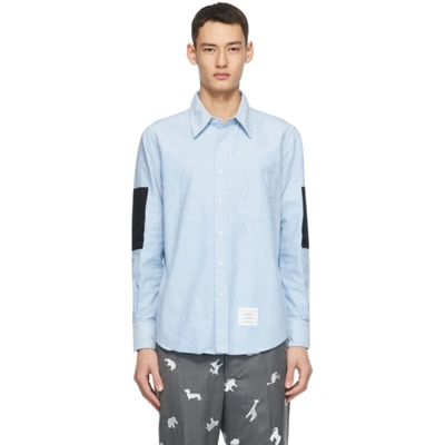 Shop Thom Browne Blue Oxford Elbow Patch Shirt In 480 Ltblue