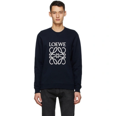 Shop Loewe Navy Anagram Embroidered Sweatshirt In 5110 Navy