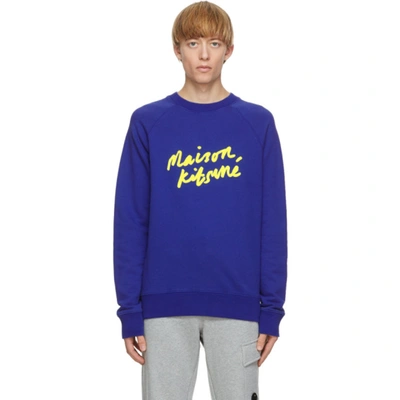 Shop Maison Kitsuné Blue Handwriting Sweatshirt In Royal Blue