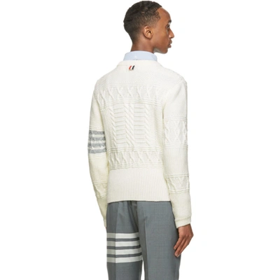 Shop Thom Browne Off-white Wool Aran Cable 4-bar Sweater In 100 White