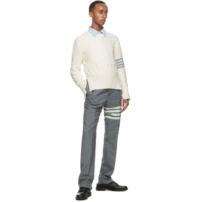Shop Thom Browne Off-white Wool Aran Cable 4-bar Sweater In 100 White