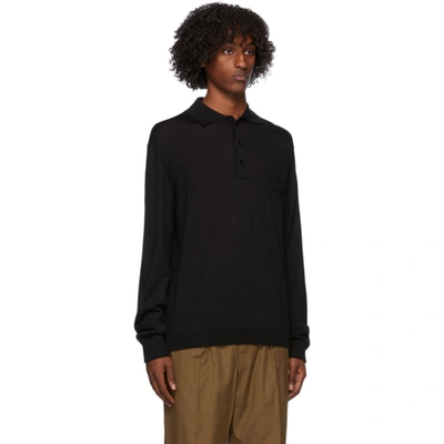 Shop Lemaire Black Long Sleeve Polo In 999 Black