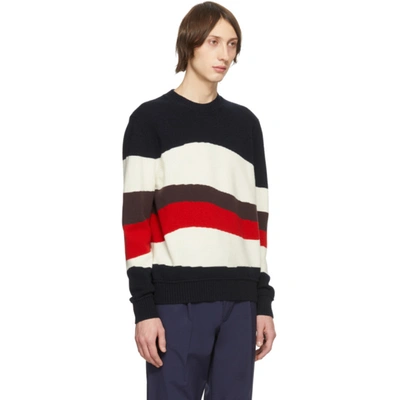 Shop Moncler Tricolor Wool & Mohair Red Wave Sweater In 742 Blk Red