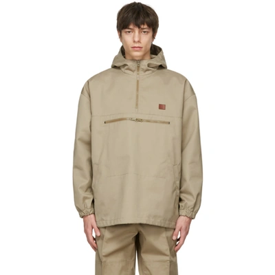 Shop Acne Studios Beige Twill Hooded Anorak Jacket