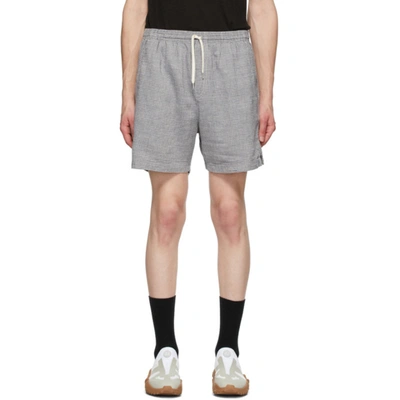 Shop Schnayderman’s Blue & Grey Linen Check Shorts In Blue Gry