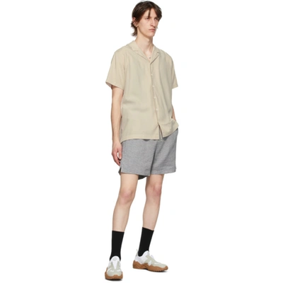 Shop Schnayderman’s Blue & Grey Linen Check Shorts In Blue Gry