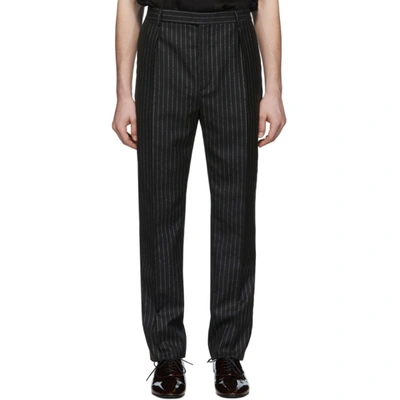 Shop Saint Laurent Black And Silver Lame Trousers In 1081 Noirar