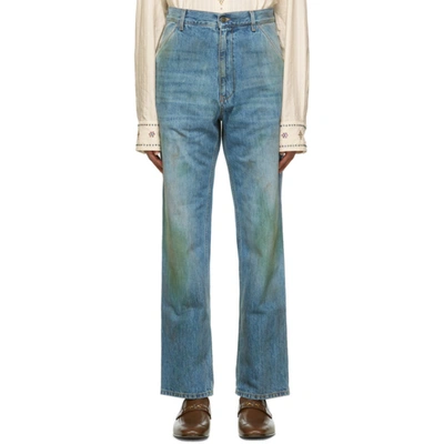 Shop Gucci Blue Eco Wash 'maison De L'amour Firenze' Organic Jeans In 4009 Light