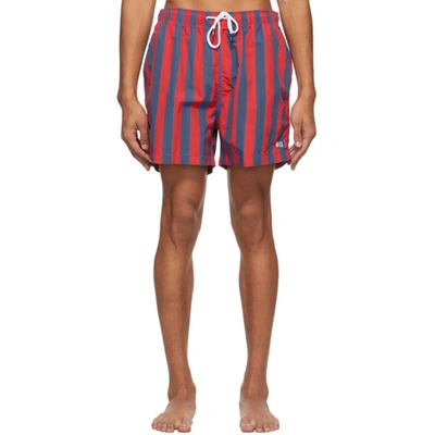 Shop Solid & Striped Solid And Striped Red And Blue The Classic Stripe Swim Shorts In Red/navy