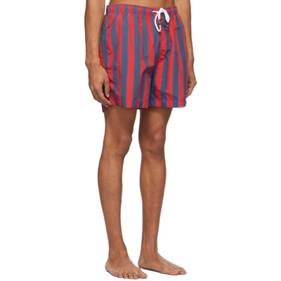 Shop Solid & Striped Solid And Striped Red And Blue The Classic Stripe Swim Shorts In Red/navy