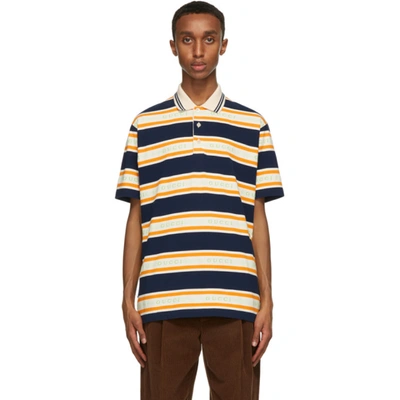 Shop Gucci Orange & Navy Striped Polo In 4273 Ink