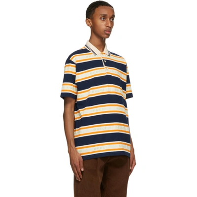 Shop Gucci Orange & Navy Striped Polo In 4273 Ink