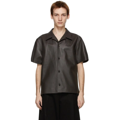 Shop Bottega Veneta Brown Leather Short Sleeve Shirt In 2113-fonden