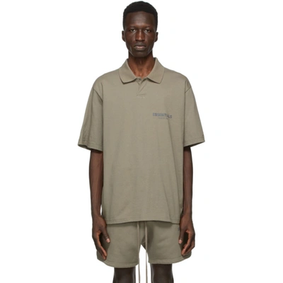 Shop Essentials Taupe Logo Polo In Umber