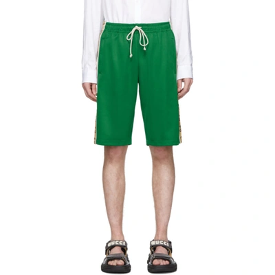 Shop Gucci Green Jersey Gg Ribbon Shorts In 3072clovgrn