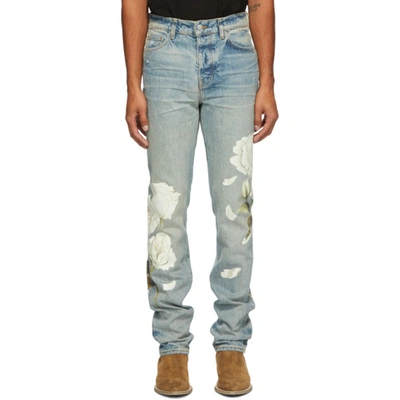 Shop Amiri Indigo Flower Painted Jeans In Og Indigo