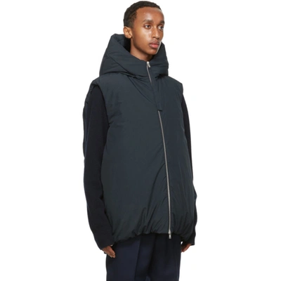 Shop Jil Sander Navy Down Hooded Vest In 402 Dkblue