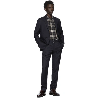 Shop Officine Generale Navy Wool Pinpoint Paul Trousers