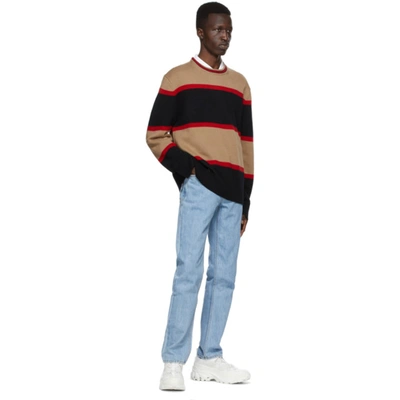 Shop Burberry Black Wool Striped Sweater
