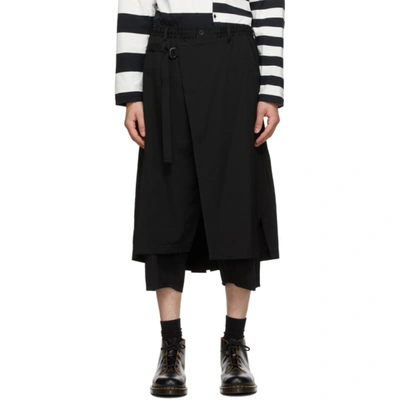 Shop Yohji Yamamoto Black Wool Wrap Trousers