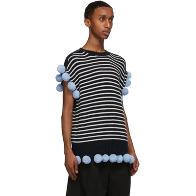 Shop Jw Anderson Navy & Off-white Wool Pom-pom Sleeveless Sweater In Nvy/offw891