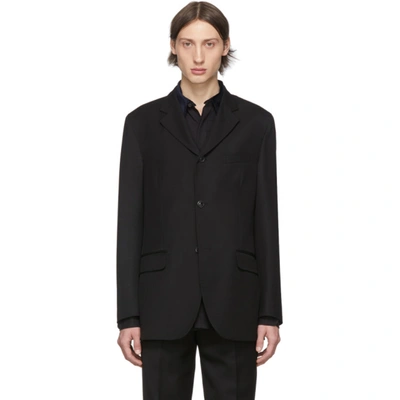 Shop Cobra Sc Cobra S.c. Black Wool Calvay Three-button Blazer