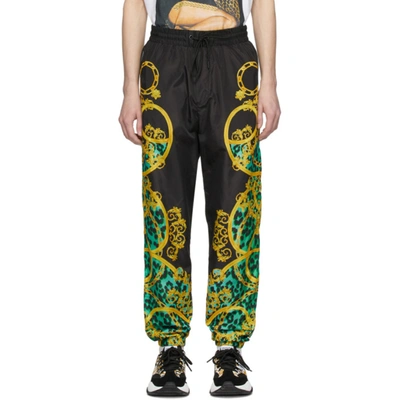 Shop Versace Jeans Couture Black And Green Leo Chain Track Pants In E155 Pure M
