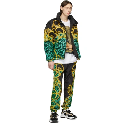 Shop Versace Jeans Couture Black And Green Leo Chain Track Pants In E155 Pure M