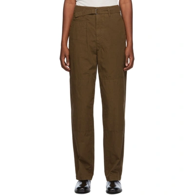 Shop Lemaire Brown Cotton Trousers In 487 Drkbrwn