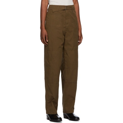 Shop Lemaire Brown Cotton Trousers In 487 Drkbrwn