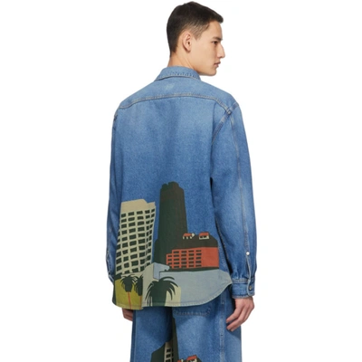Shop Loewe Blue Ken Price Edition Denim La Overshirt Jacket In 5389 Drkblu