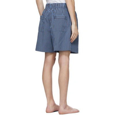 Shop Tekla Blue & Grey Striped Pyjama Shorts In Vermeuil