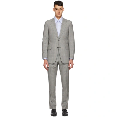 Shop Dunhill Grey Prince Of Wales Check Suit In 030 Grey