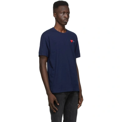 Shop Comme Des Garçons Play Navy Double Heart T-shirt