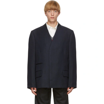 Shop Maison Margiela Navy Wool Covert Blazer In 524 Navy