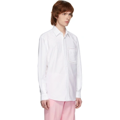 Shop Burberry White Poplin Lace Detail Shirt In Optic White