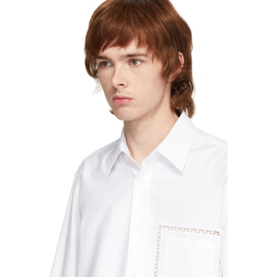 Shop Burberry White Poplin Lace Detail Shirt In Optic White