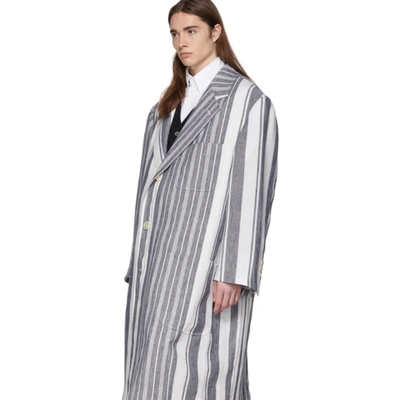 Shop Thom Browne Navy & White Stripe Patch Pocket Oversized Coat In 415 Navy