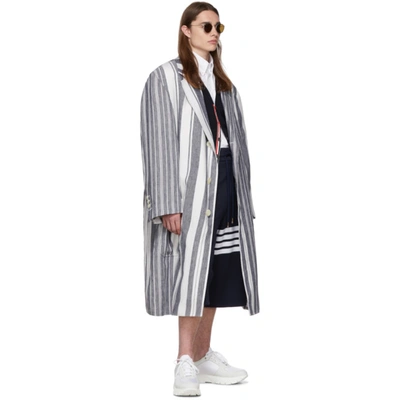 Shop Thom Browne Navy & White Stripe Patch Pocket Oversized Coat In 415 Navy
