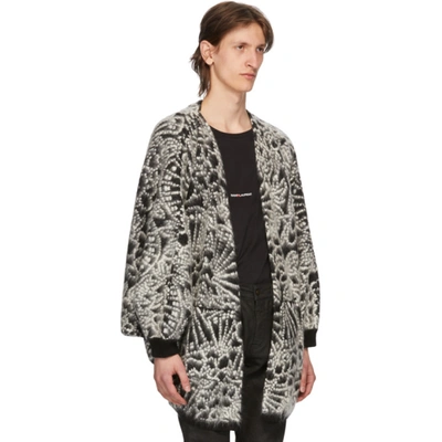 Shop Saint Laurent Black Jacquard Flower Cardigan In 1095 Noirna