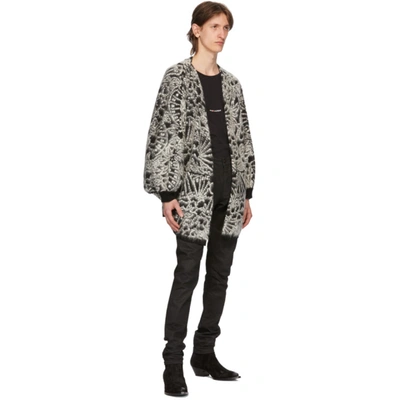 Shop Saint Laurent Black Jacquard Flower Cardigan In 1095 Noirna